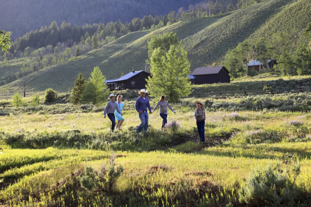 Western Usa Family In Summer Montana Meadow