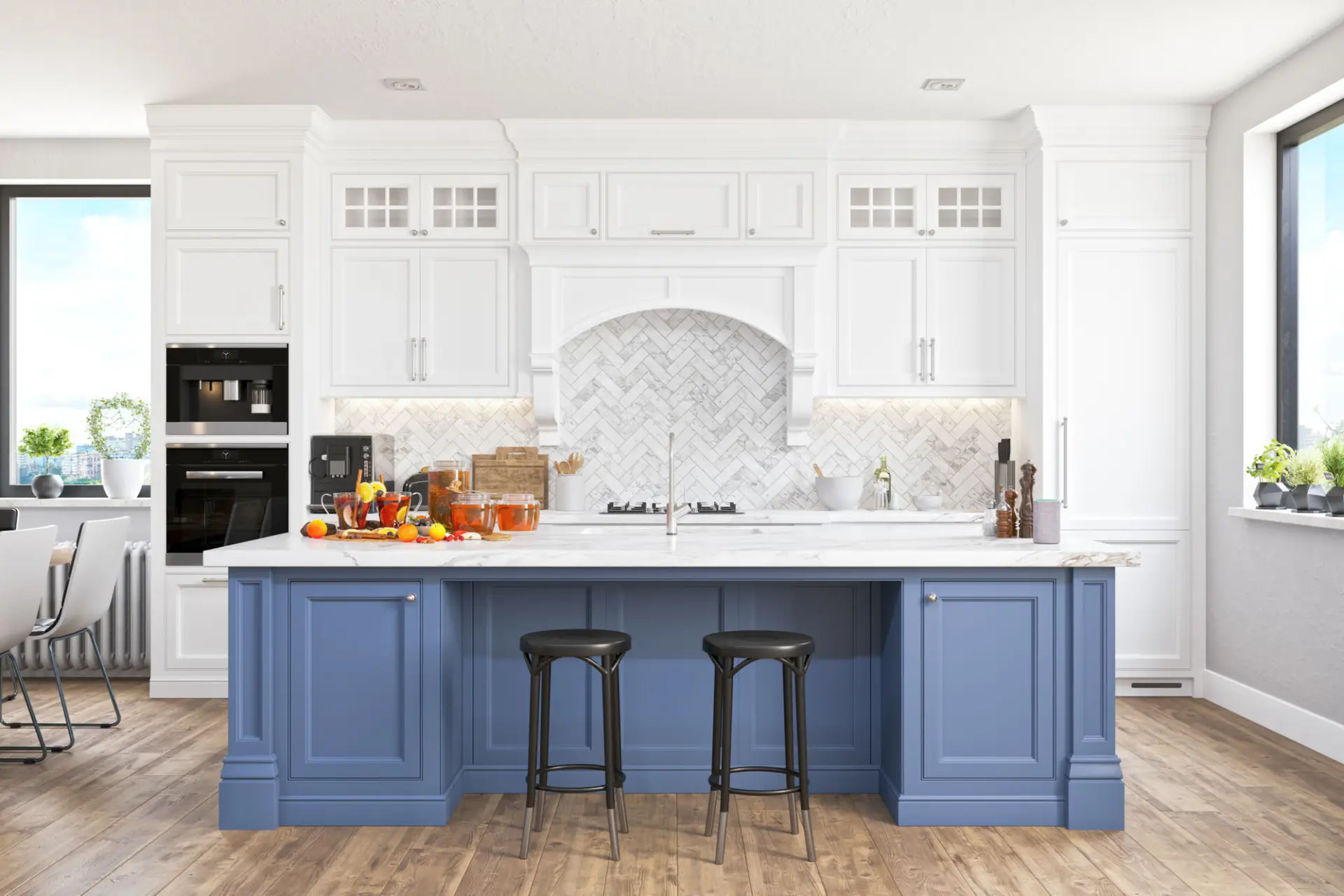 Empty Modern Luxurious Kitchen With Smart Speaker