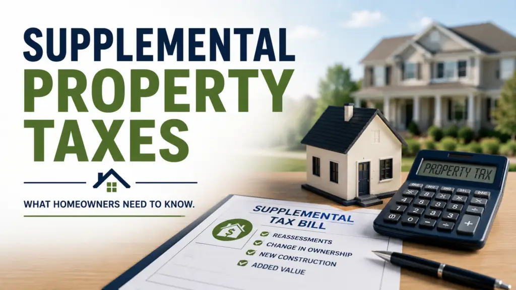 Supplemental property taxes explained for Temecula Valley homeowners with a home, supplemental tax bill, property tax calculator, and reassessment information.
