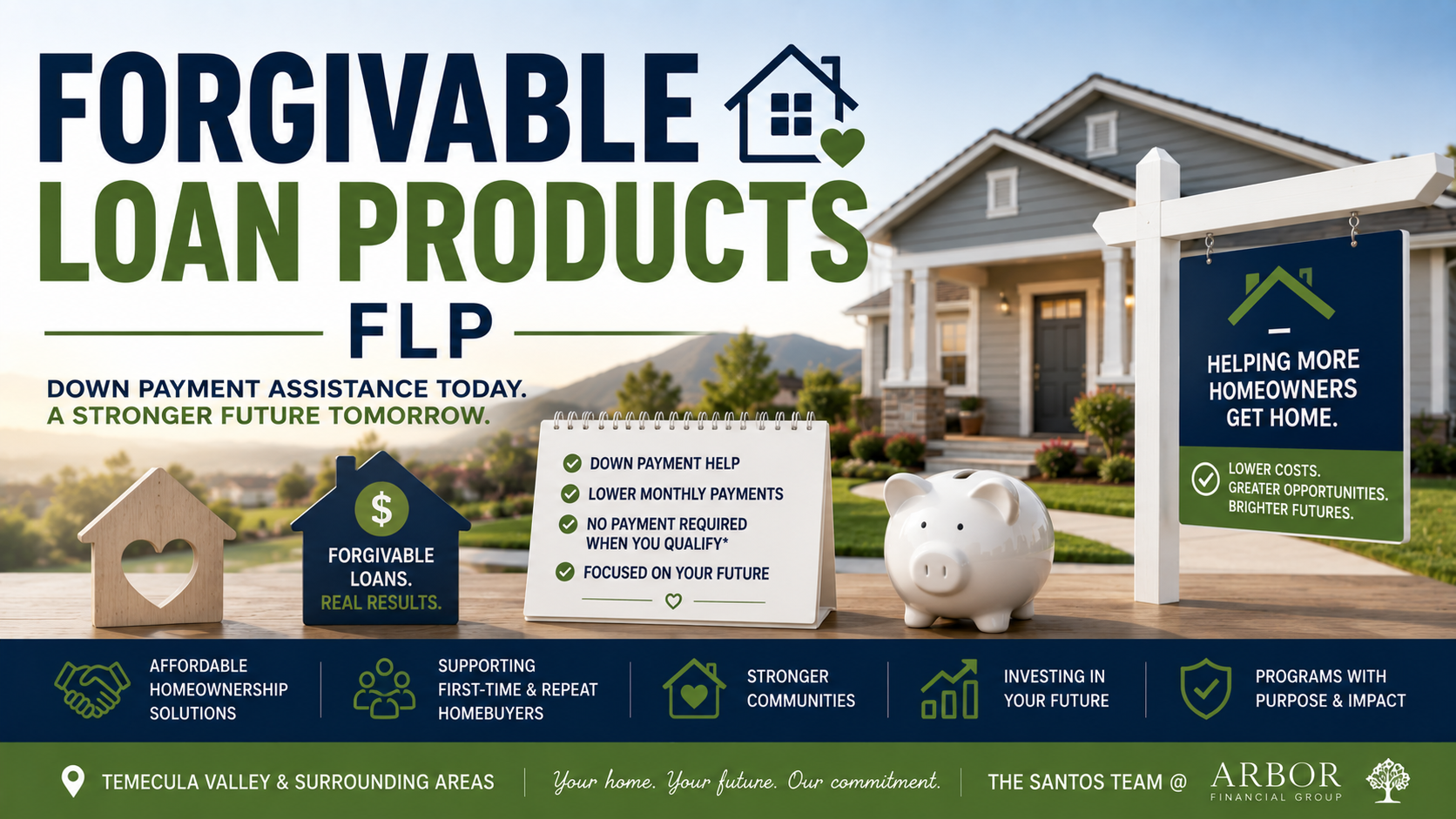 Forgivable loan products and down payment assistance options for homebuyers in the Temecula Valley.