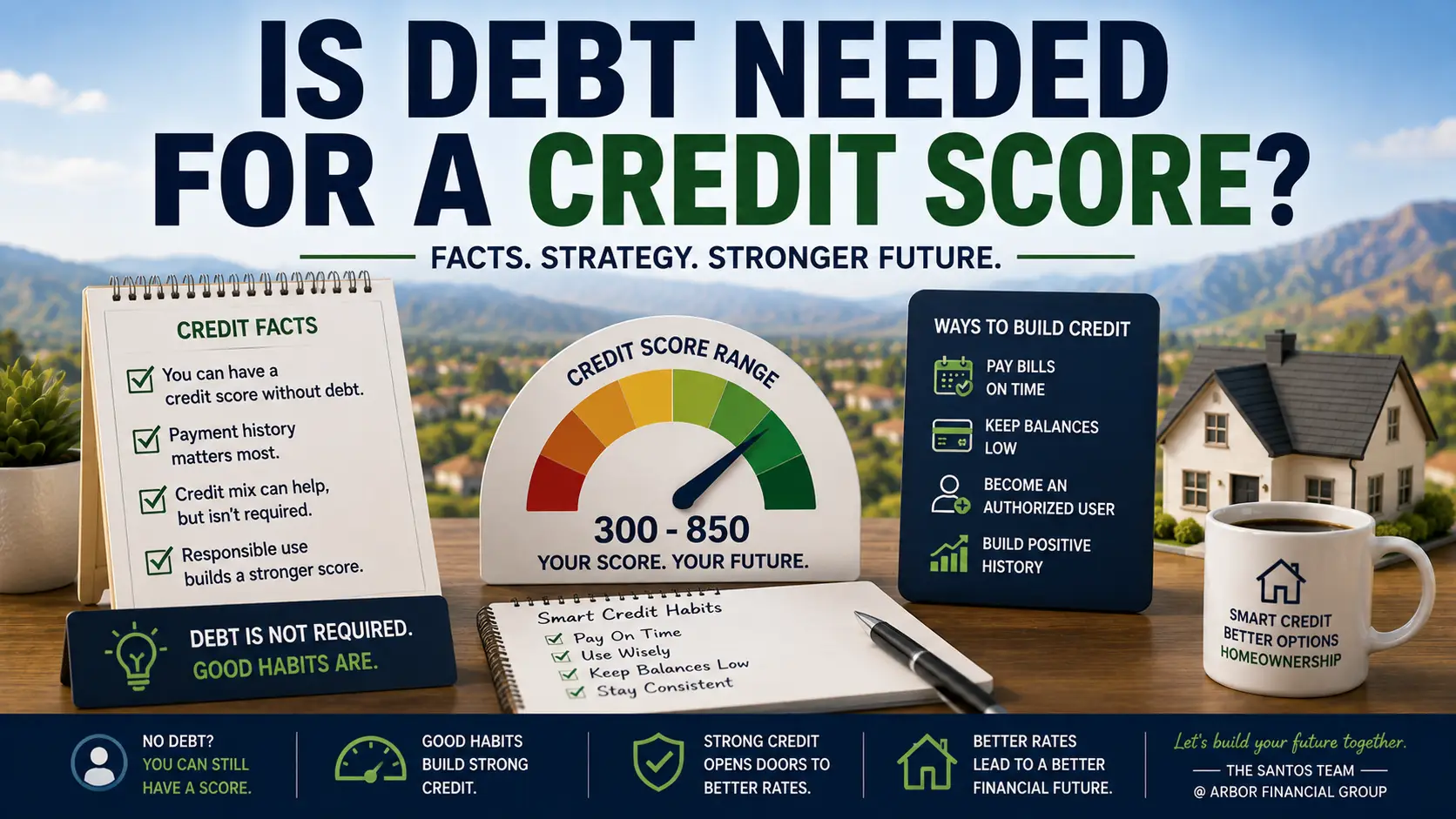 Illustration comparing a borrower with no credit history and a borrower with established credit, demonstrating how credit history and FICO scoring impact mortgage qualification in the Temecula Valley.