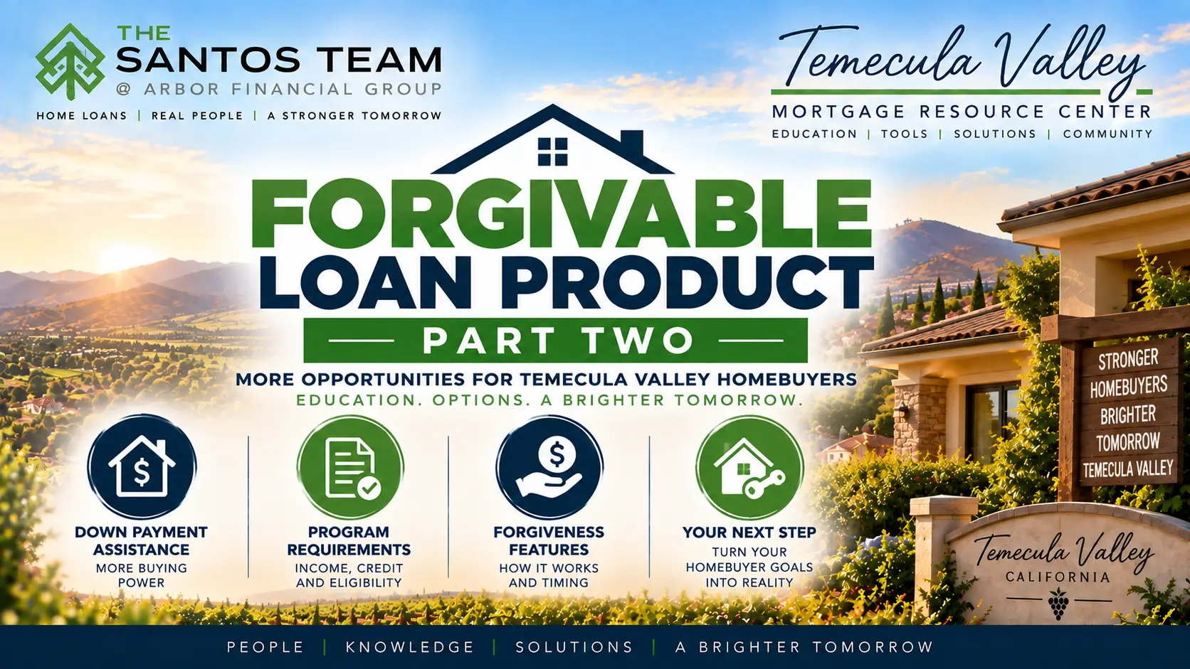 Forgivable Loan Product Part Two for Temecula Valley homebuyers covering down payment assistance, program requirements, eligibility, and loan forgiveness.