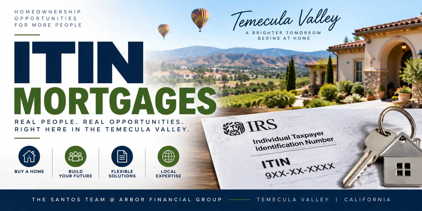 ITIN mortgage financing for homebuyers in the Temecula Valley, California.