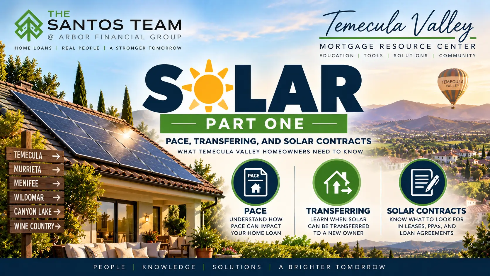 Solar financing in the Temecula Valley covering PACE, transferring solar, and solar contracts during a home purchase or mortgage.